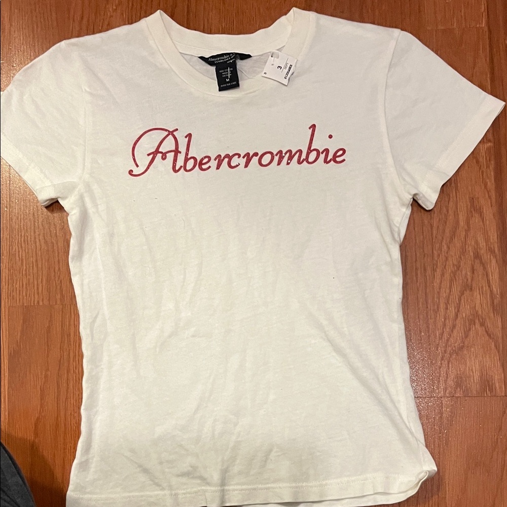 Abercrombie & Fitch Cream Tee with Red Logo